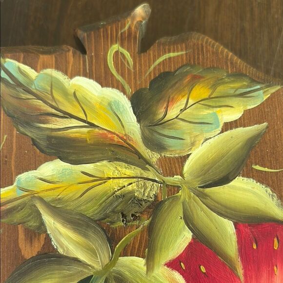 Hand painted Signed Strawberry Wooden Wall Decor - Picture 3 of 5